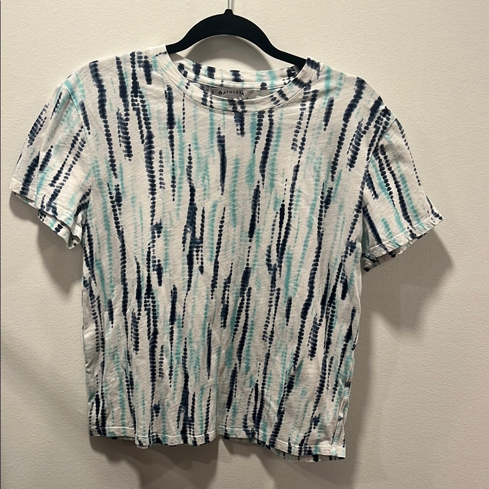 ATHLETA Daily Relaxed Shirt Organic Cotton Top Multi Tie Dye Print Size XS